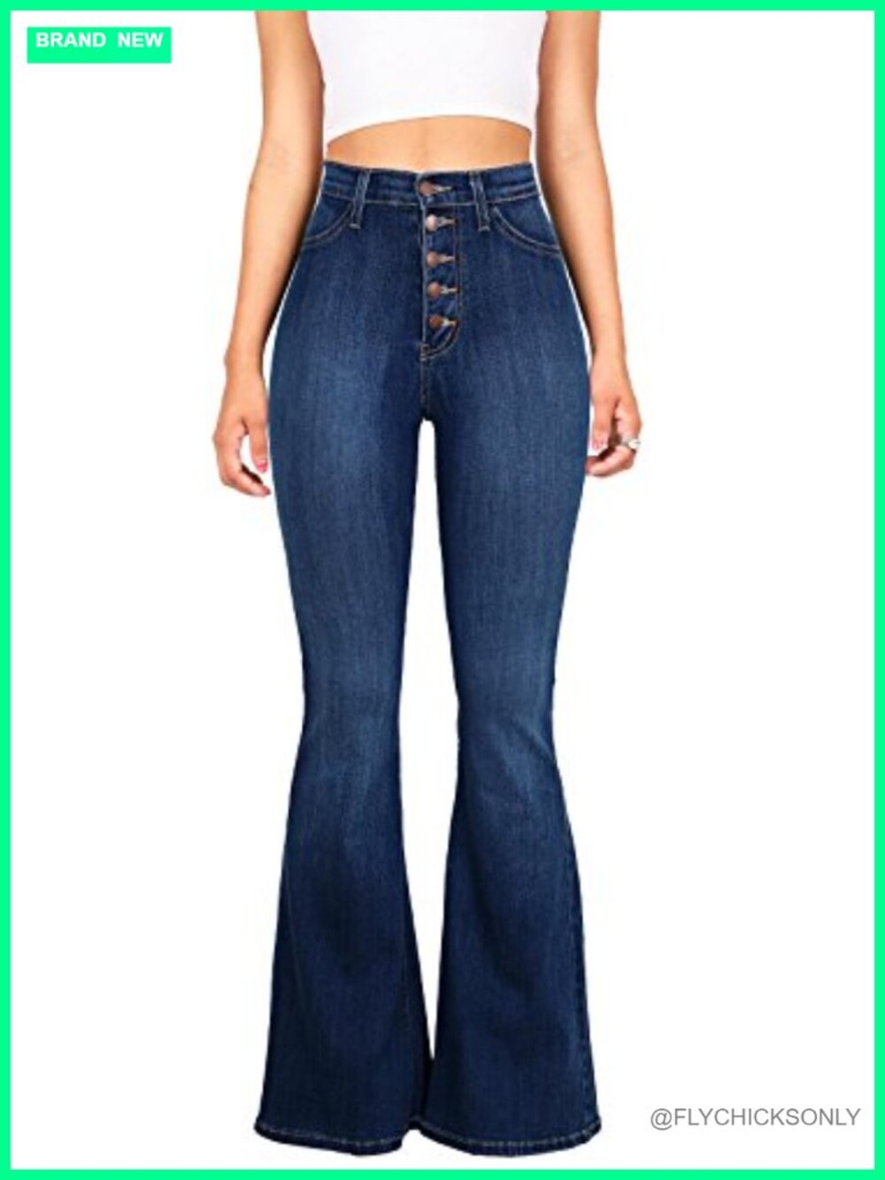 Women's High Waisted Flare Denim Jeans Button Fly Bell Bottom Stretch Classic
